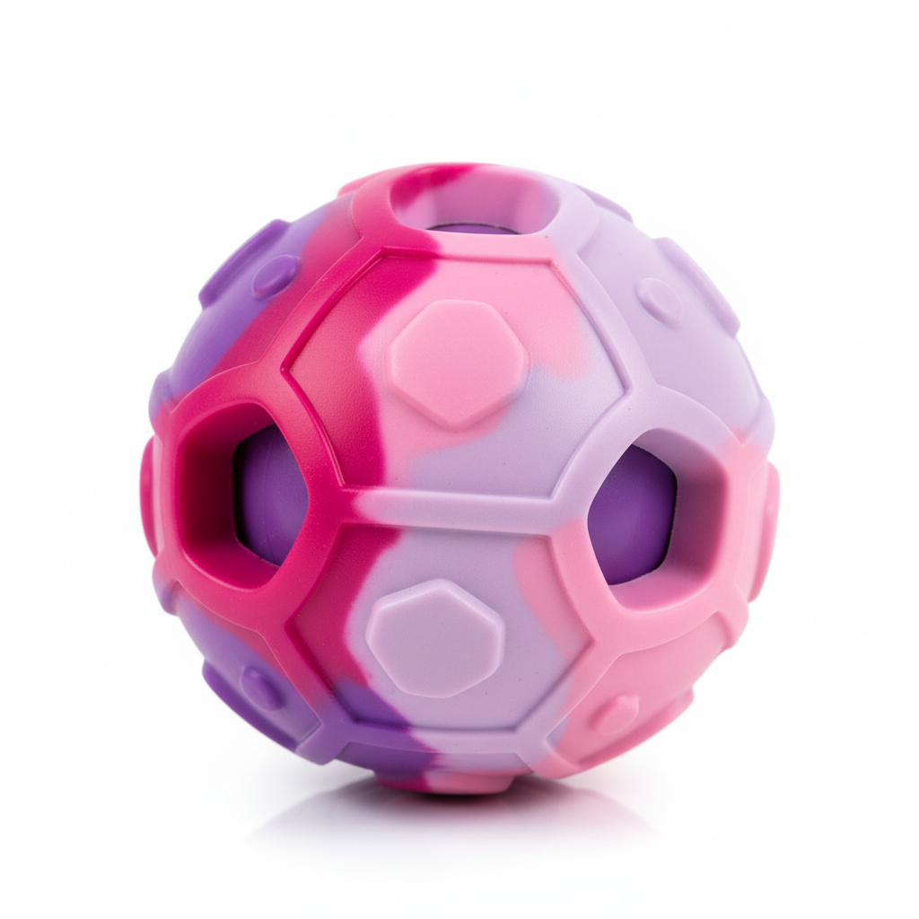 Pink and purple hexagonal dog rubber ball toy